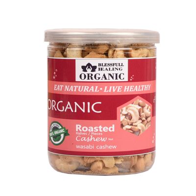 Blessfull Healing Organic Natural, Vegan Wasabi Roasted Halves/Pieces Cashew Nuts Crunchy Kaju 300 Gram
