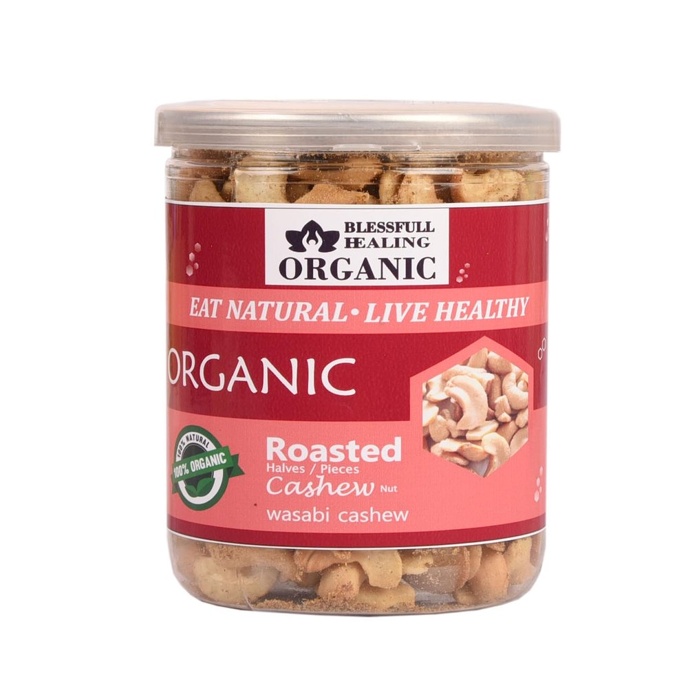 Blessfull Healing Organic Natural, Vegan Wasabi Roasted Halves/Pieces Cashew Nuts Crunchy Kaju 300 Gram