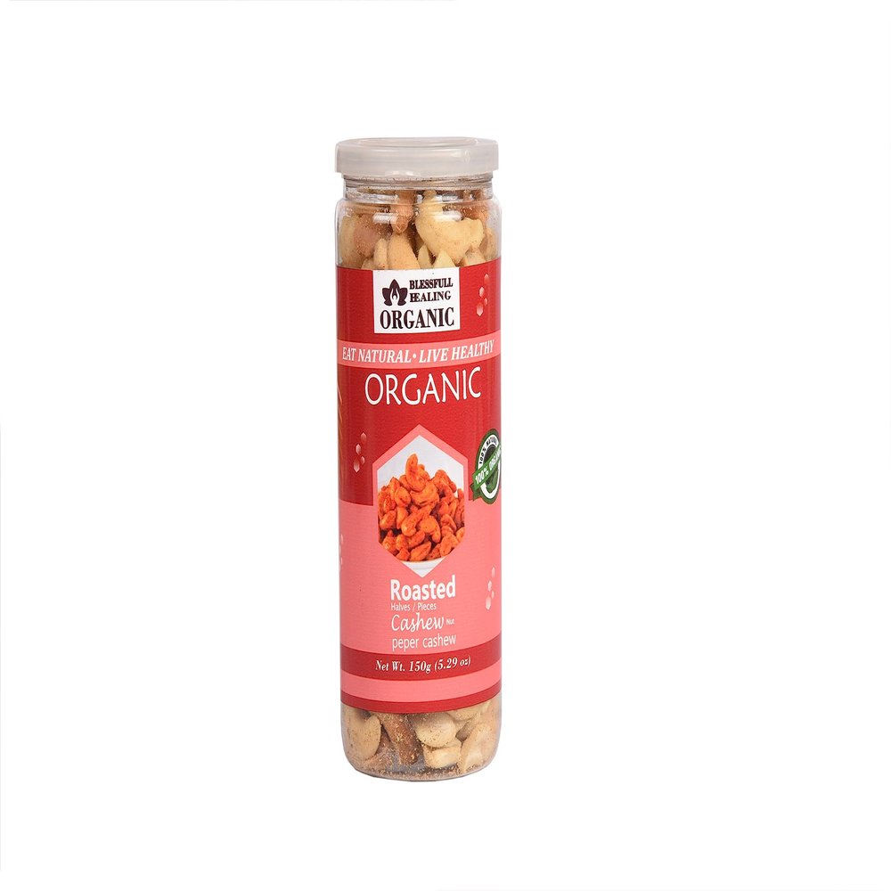 Blessfull Healing Organic Natural, Vegan Pepper Roasted Halves/Pieces Cashew Nuts Crunchy Kaju 150 Gram