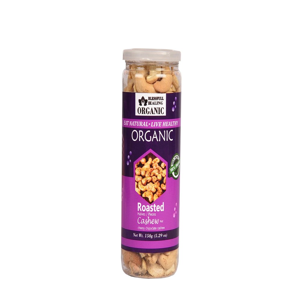Blessfull Healing Organic Natural, Vegan Cheesy Chipotle Roasted Halves/Pieces Cashew Nuts Crunchy Kaju 150 Gram