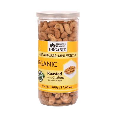 Blessfull Healing Organic Natural, Vegan Lemon Roasted Whole Cashew Nuts Crunchy Kaju 500 Gram