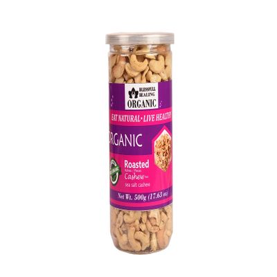 Blessfull Healing Organic Natural, Vegan Sea Salt Roasted Halves/Pieces Cashew Nuts Crunchy Kaju 500 Gram