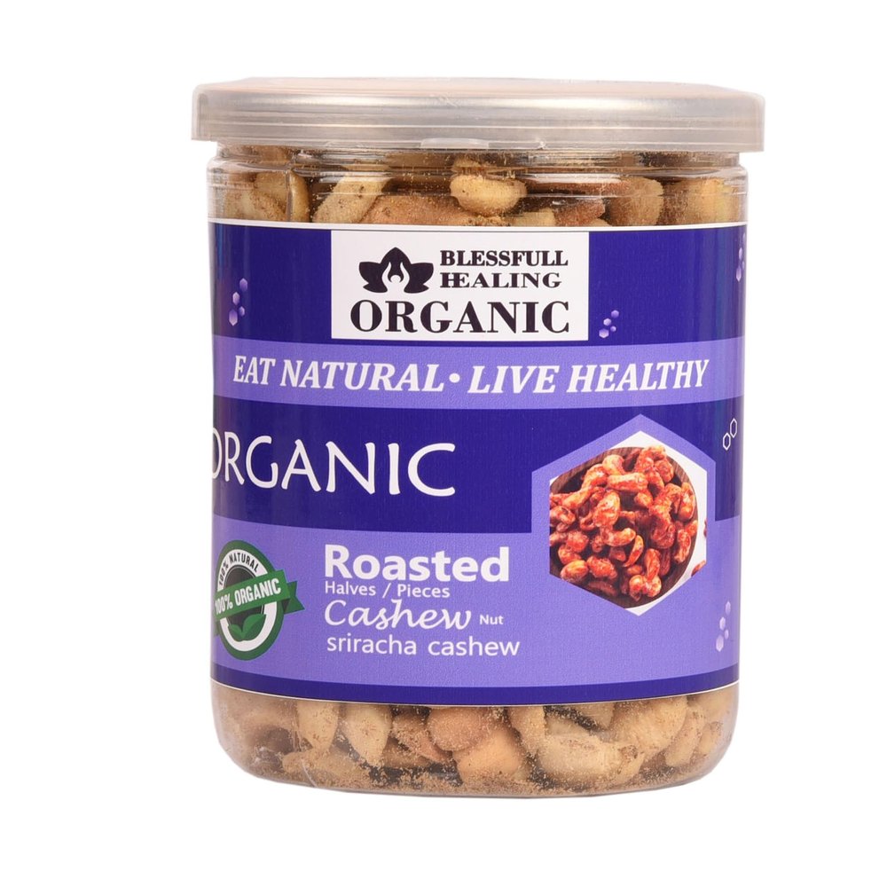 Blessfull Healing Organic Natural, Vegan Sriracha Roasted Halves/Pieces Cashew Nuts Crunchy Kaju 250 Gram