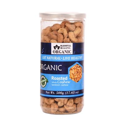 Blessfull Healing Organic Natural, Vegan Tandoori Roasted Whole Cashew Nuts Crunchy Kaju 500 Gram