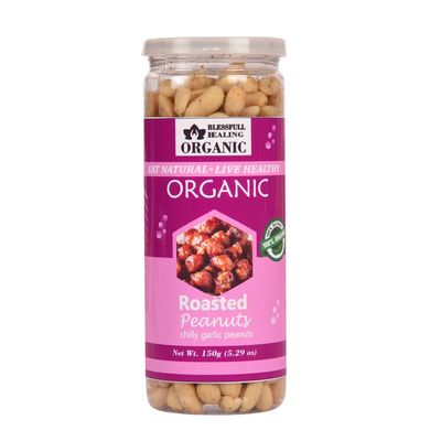 Blessfull Healing Organic Natural, Vegan Chilly Garlic Roasted Peanuts Crunchy Healthy Snacks 150 Gram