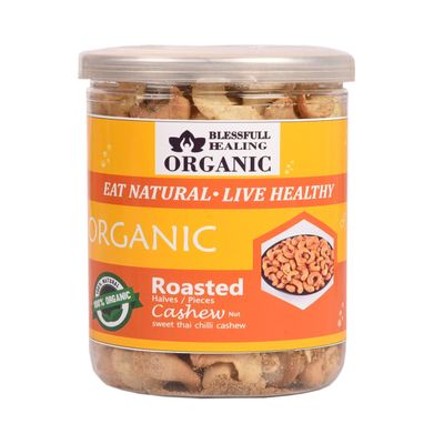 Blessfull Healing Organic Natural, Vegan Sweet Thai Chilli Roasted Halves/Pieces Cashew Nuts Crunchy Kaju 300 Gram