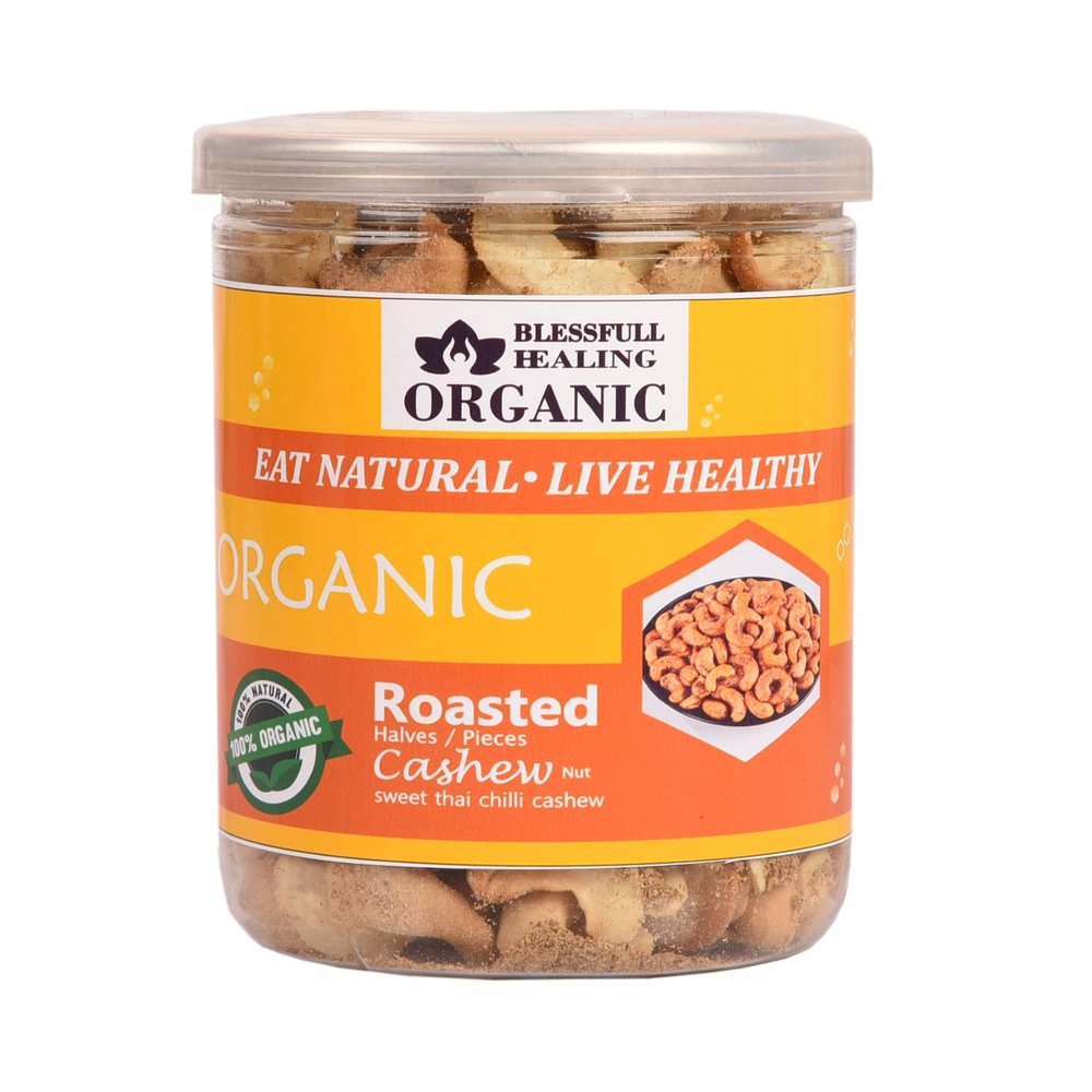 Blessfull Healing Organic Natural, Vegan Sweet Thai Chilli Roasted Halves/Pieces Cashew Nuts Crunchy Kaju 300 Gram