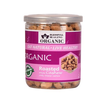 Blessfull Healing Organic Natural, Vegan Chilly Cheese Roasted Whole Cashew Nuts Crunchy Kaju 250 Gram
