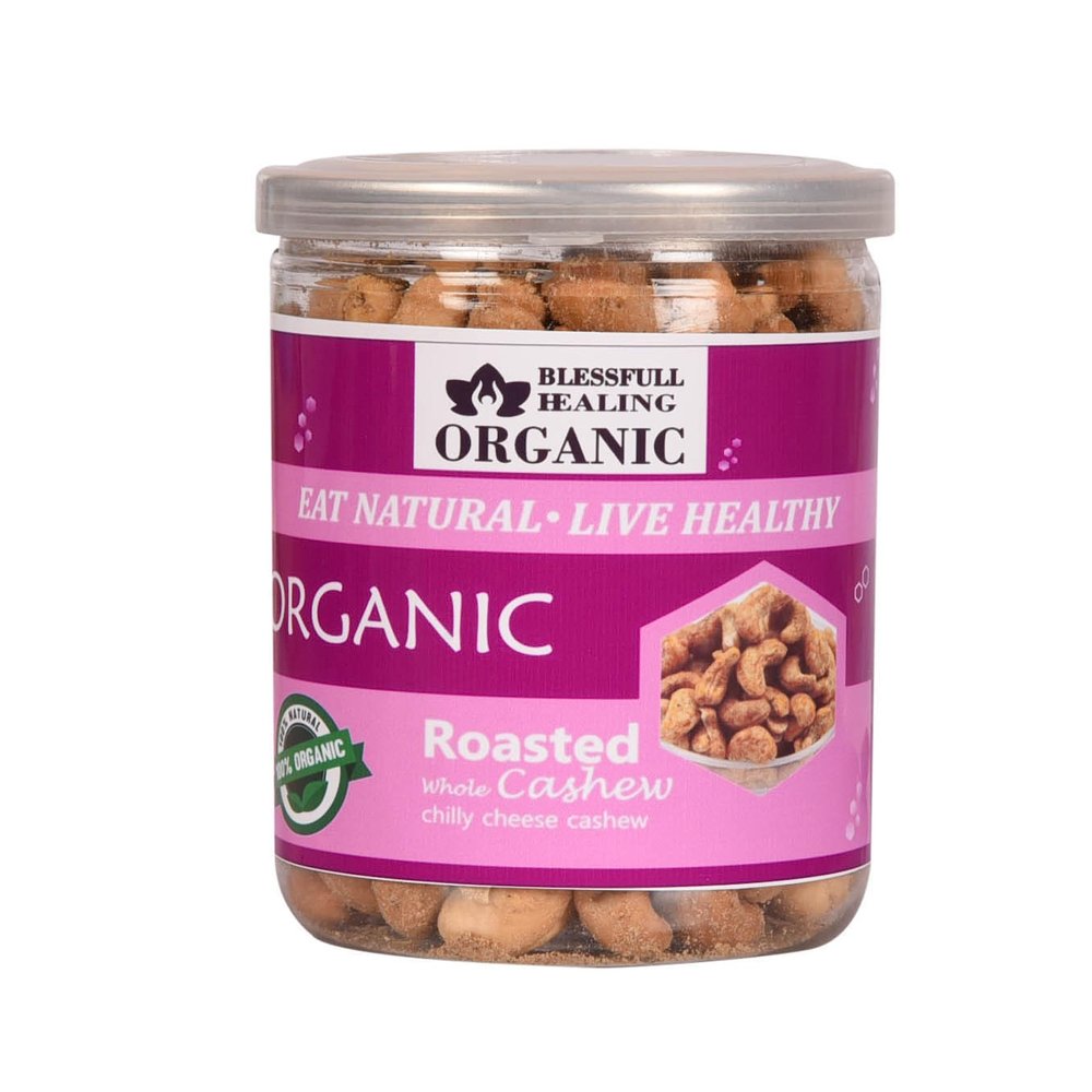 Blessfull Healing Organic Natural, Vegan Chilly Cheese Roasted Whole Cashew Nuts Crunchy Kaju 250 Gram