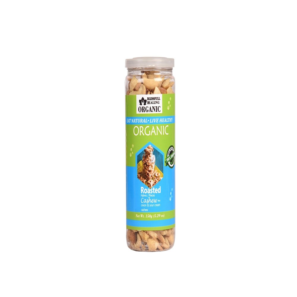 Blessfull Healing Organic Natural, Vegan Onion & Sour Cream Roasted Halves/Pieces Cashew Nuts Crunchy Kaju 150 Gram