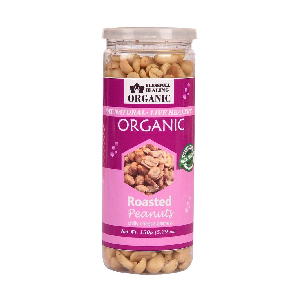 Blessfull Healing Organic Natural, Vegan Chilly Cheese Roasted Peanuts Crunchy Healthy Snacks 150 Gram