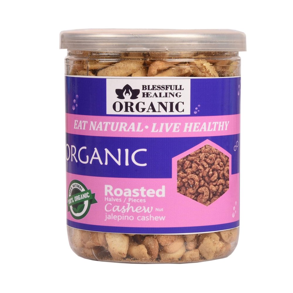 Blessfull Healing Organic Natural, Vegan Jalapeno Roasted Halves/Pieces Cashew Nuts Crunchy Kaju 300 Gram