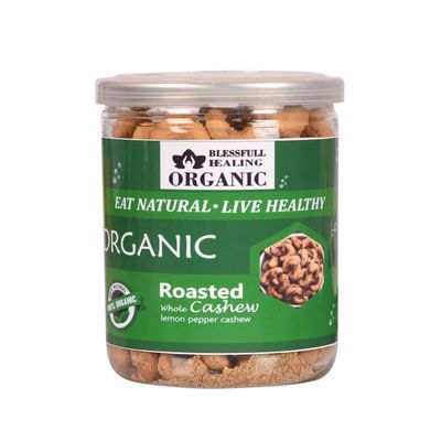 Blessfull Healing Organic Natural, Vegan Lemon Pepper Roasted Whole Cashew Nuts Crunchy Kaju 300 Gram