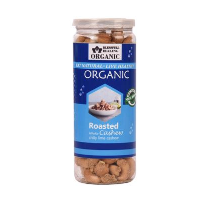 Blessfull Healing Organic Natural, Vegan Chilly Lime Roasted Whole Cashew Nuts Crunchy Kaju 150 Gram