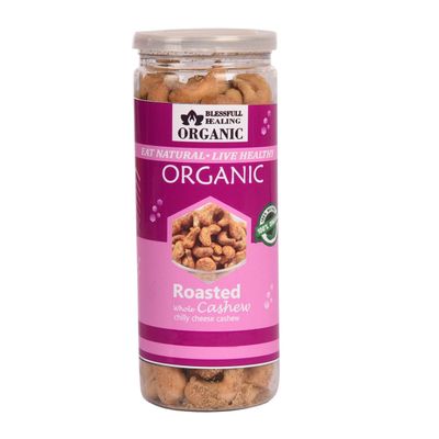 Blessfull Healing Organic Natural, Vegan Chilly Cheese Roasted Whole Cashew Nuts Crunchy Kaju 150 Gram