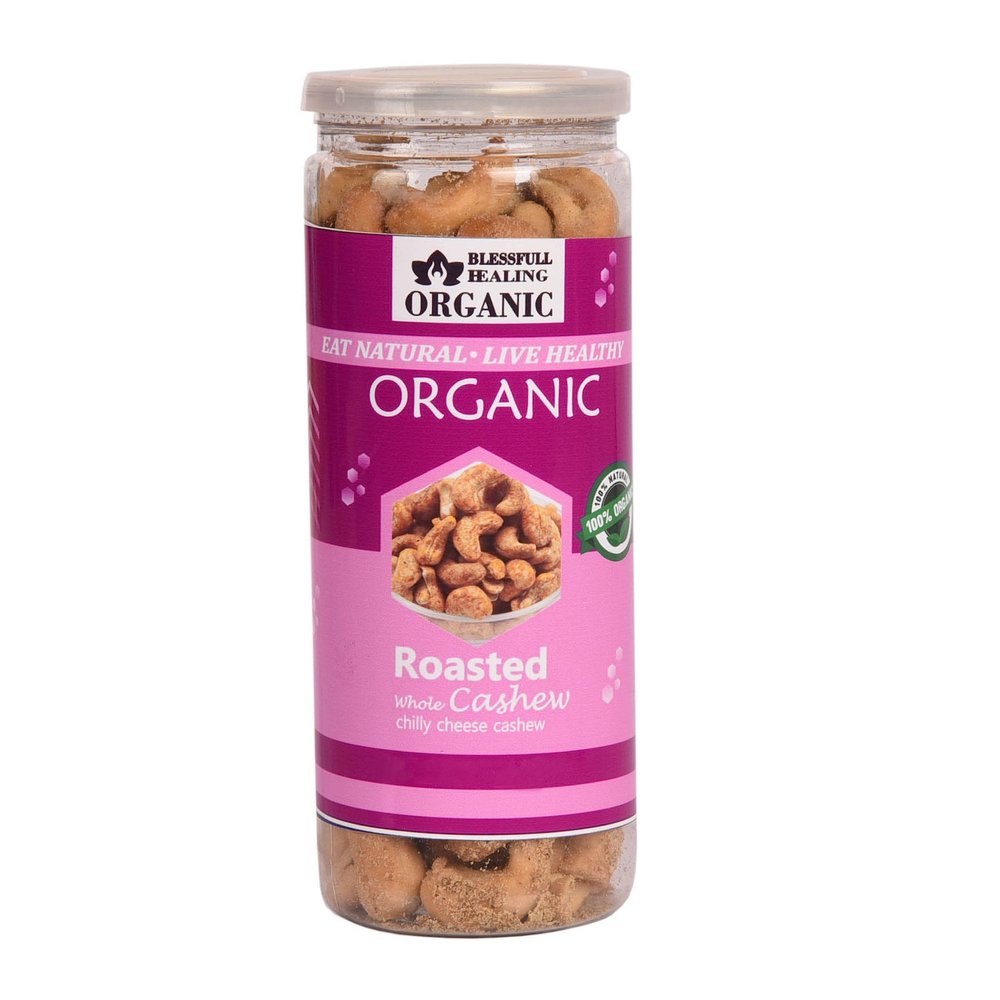 Blessfull Healing Organic Natural, Vegan Chilly Cheese Roasted Whole Cashew Nuts Crunchy Kaju 150 Gram