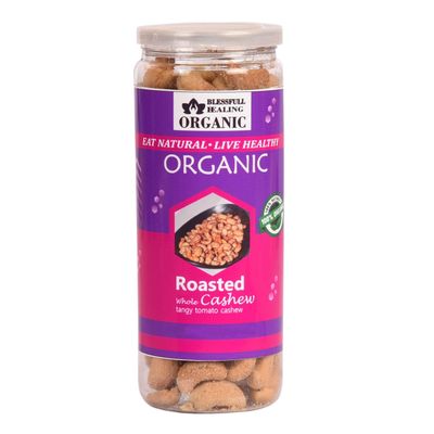 Blessfull Healing Organic Natural, Vegan Tangy Tomato Roasted Whole Cashew Nuts Crunchy Kaju 150 Gram