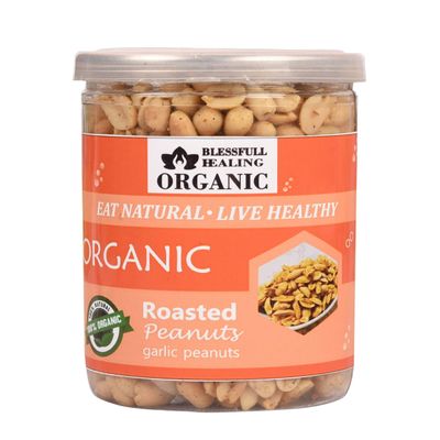 Blessfull Healing Organic Natural, Vegan Garlic Roasted Peanuts Crunchy Healthy Snacks 250 Gram