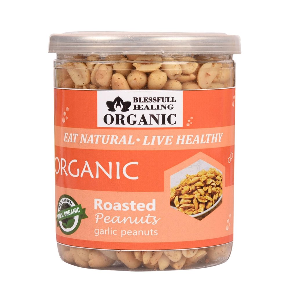 Blessfull Healing Organic Natural, Vegan Garlic Roasted Peanuts Crunchy Healthy Snacks 250 Gram