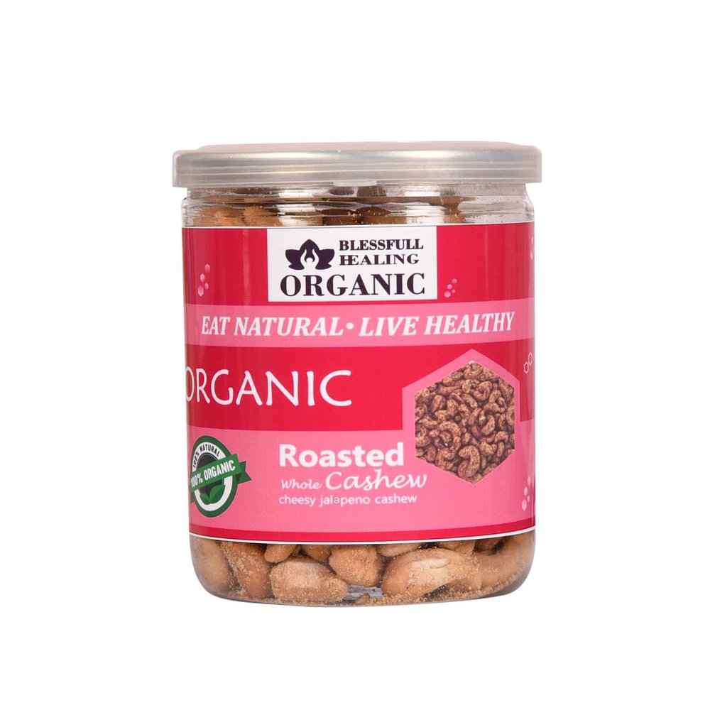 Blessfull Healing Organic Natural, Vegan Cheesy Jalapeno Roasted Whole Cashew Nuts Crunchy Kaju 250 Gram