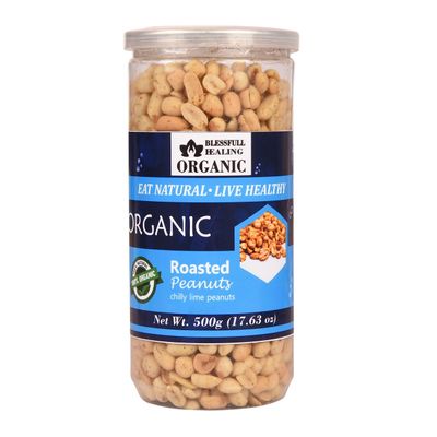 Blessfull Healing Organic Natural, Vegan Chilly Lime Roasted Peanuts Crunchy Healthy Snacks 500 Gram