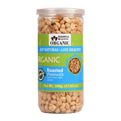 Blessfull Healing Organic Natural, Vegan Onion & Sour Cream Roasted Peanuts Crunchy Healthy Snacks 500 Gram