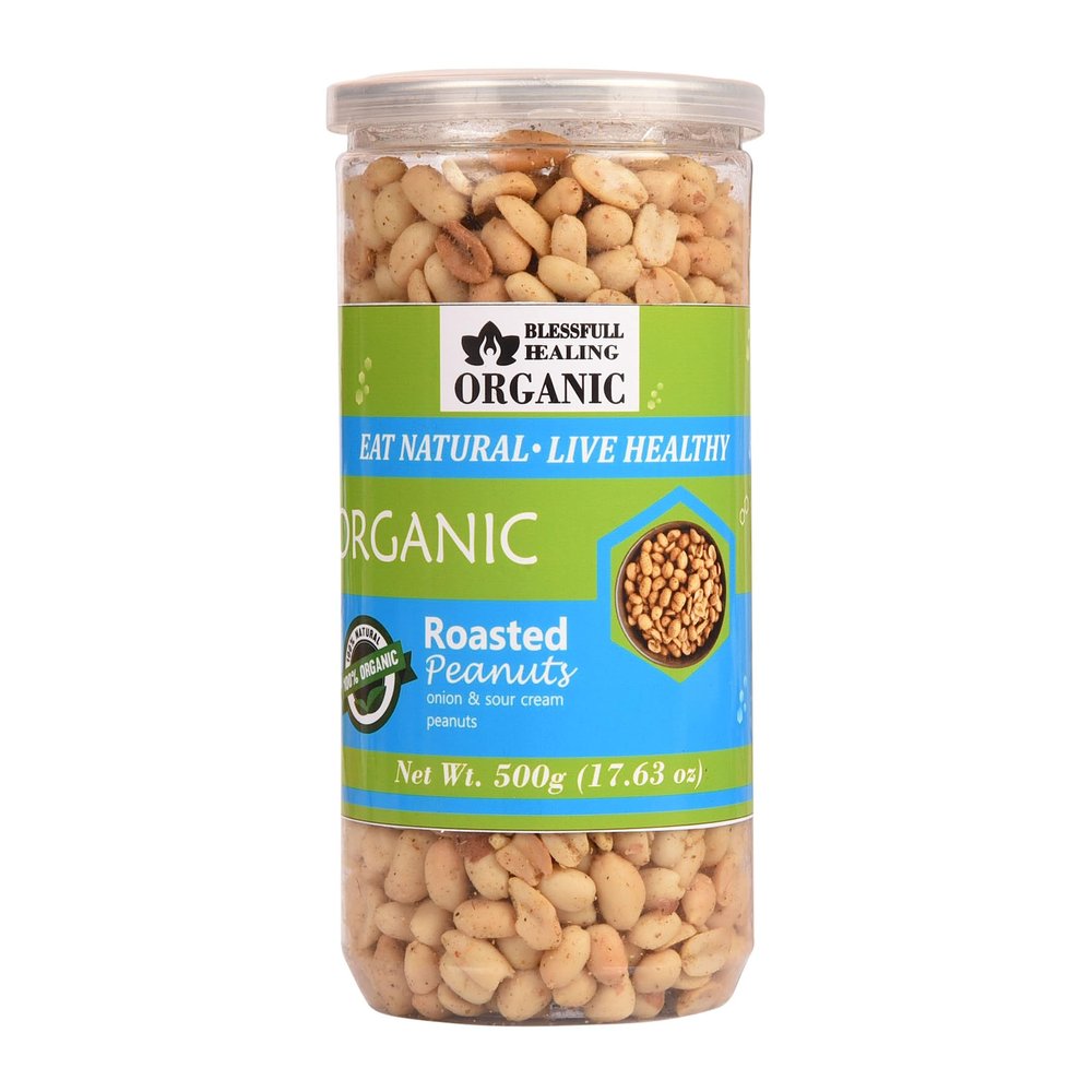 Blessfull Healing Organic Natural, Vegan Onion & Sour Cream Roasted Peanuts Crunchy Healthy Snacks 500 Gram