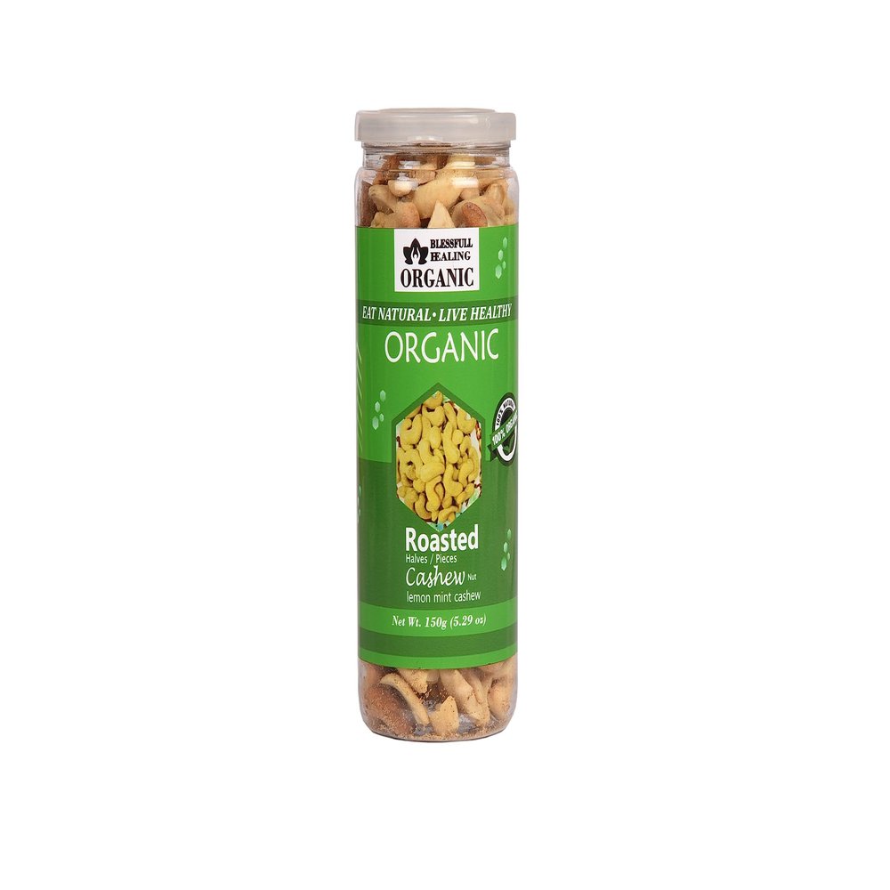 Blessfull Healing Organic Natural, Vegan Lemon Mint Roasted Halves/Pieces Cashew Nuts Crunchy Kaju 150 Gram