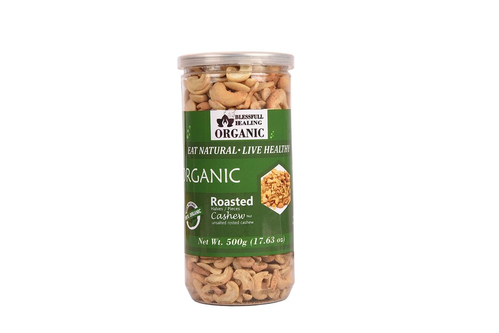Blessfull Healing Organic Natural, Vegan Unsalted Roasted Halves/Pieces Cashew Nuts Crunchy Kaju 500 Gram