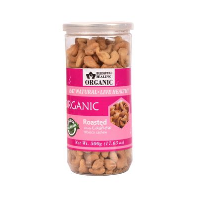 Blessfull Healing Organic Natural, Vegan Tabasco Roasted Whole Cashew Nuts Crunchy Kaju 500 Gram