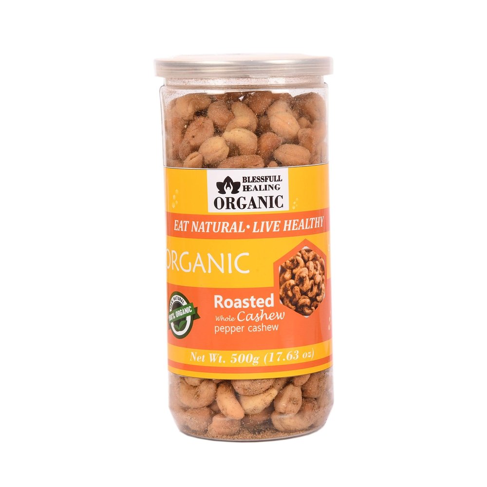 Blessfull Healing Organic Natural, Vegan Pepper Roasted Whole Cashew Nuts Crunchy Kaju 500 Gram