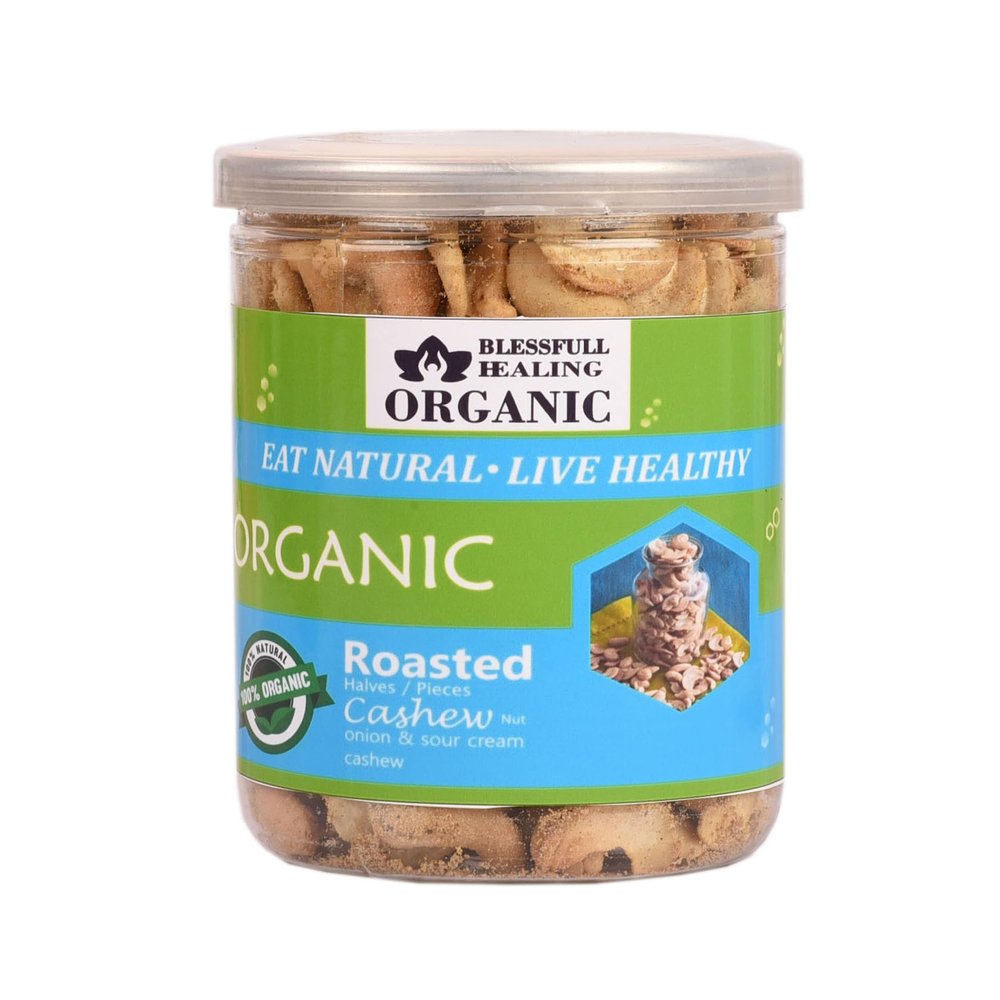 Blessfull Healing Organic Natural, Vegan Onion & Sour Cream Roasted Halves/Pieces Cashew Nuts Crunchy Kaju 250 Gram