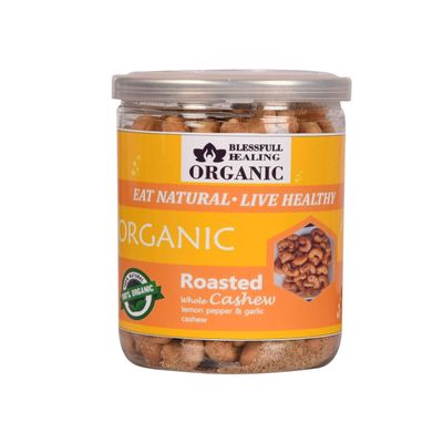 Blessfull Healing Organic Natural, Vegan Lemon Pepper & Garlic Roasted Whole Cashew Nuts Crunchy Kaju 300 Gram