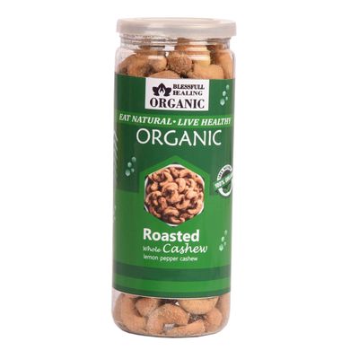 Blessfull Healing Organic Natural, Vegan Lemon Pepper Roasted Whole Cashew Nuts Crunchy Kaju 150 Gram