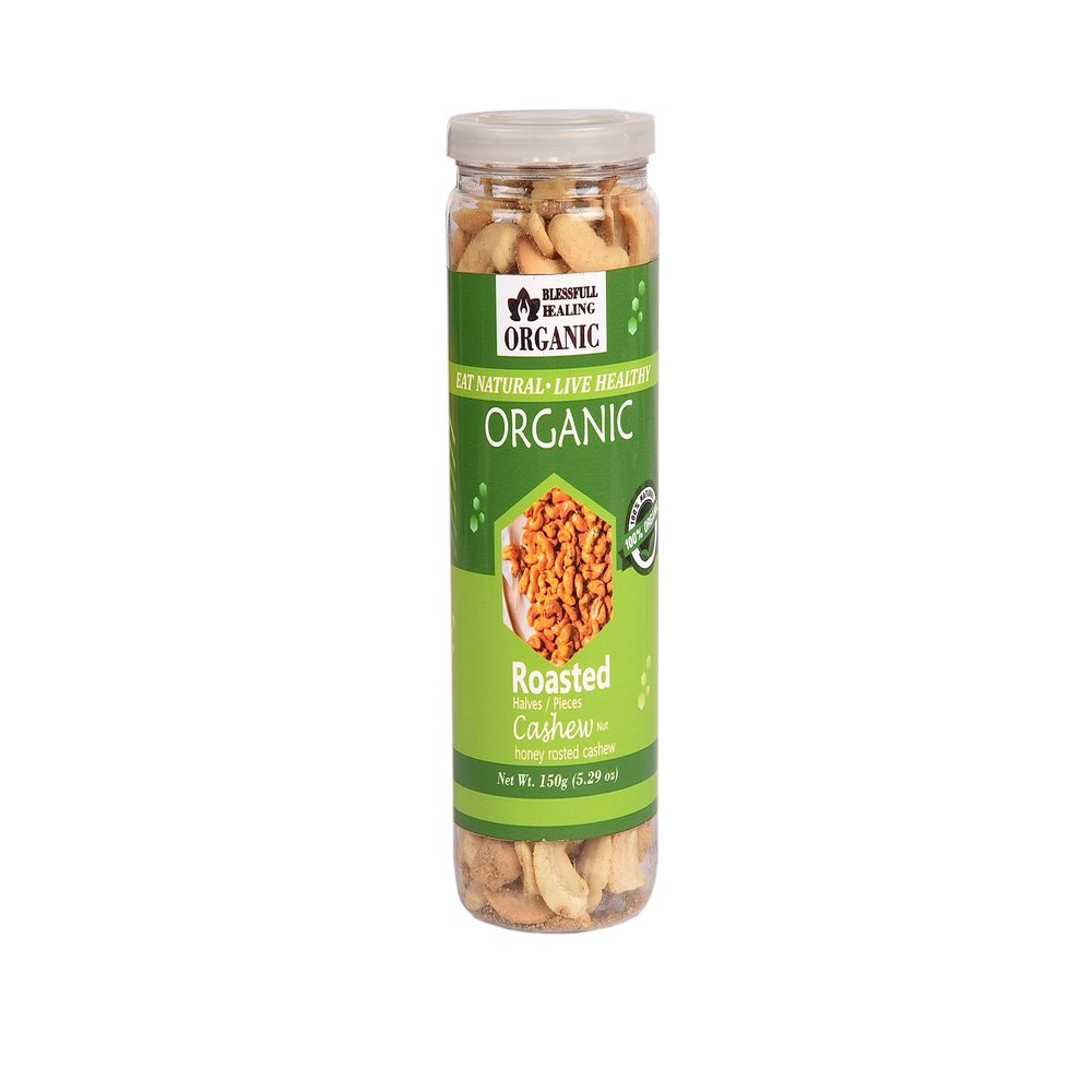 Blessfull Healing Organic Natural, Vegan Honey Roasted Halves/Pieces Cashew Nuts Crunchy Kaju 150 Gram