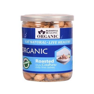 Blessfull Healing Organic Natural, Vegan Chilly Lime Roasted Whole Cashew Nuts Crunchy Kaju 250 Gram