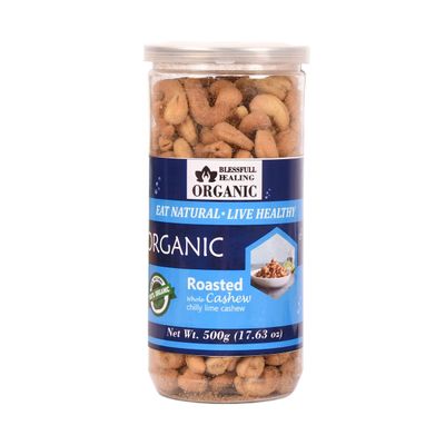 Blessfull Healing Organic Natural, Vegan Chilly Lime Roasted Whole Cashew Nuts Crunchy Kaju 500 Gram