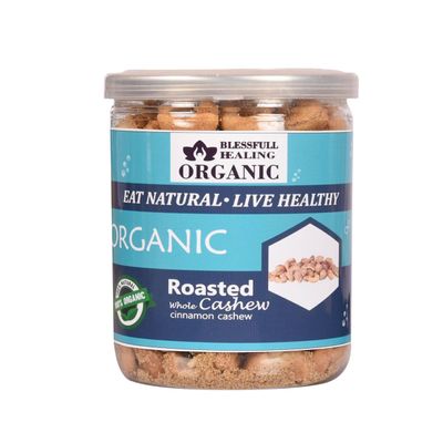 Blessfull Healing Organic Natural, Vegan Cinnamon Roasted Whole Cashew Nuts Crunchy Kaju 300 Gram