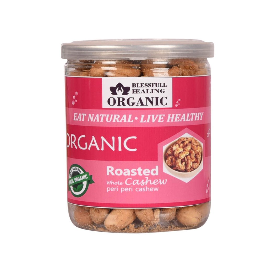 Blessfull Healing Organic Natural, Vegan Peri Peri Roasted Whole Cashew Nuts Crunchy Kaju 300 Gram