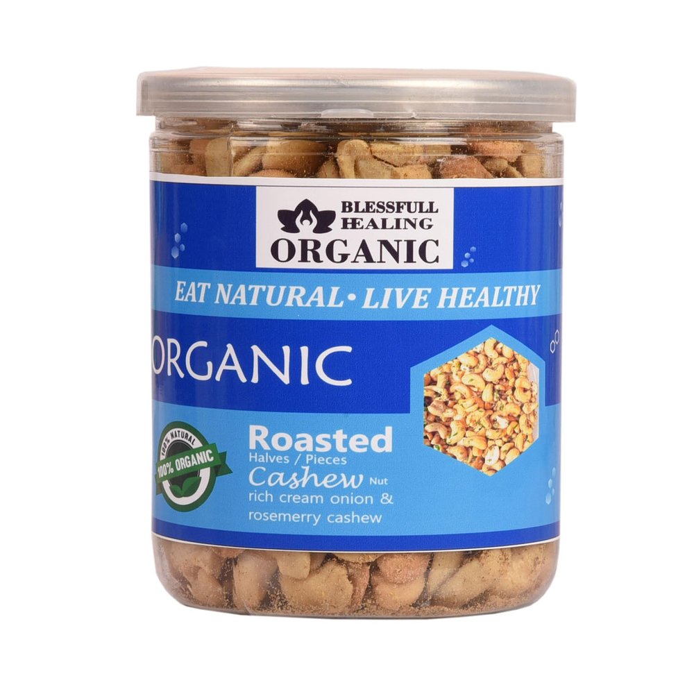 Blessfull Healing Organic Natural, Vegan Rich Cream Onion Rosemerry Roasted Halves/Pieces Cashew Nuts Crunchy Kaju 250 Gram