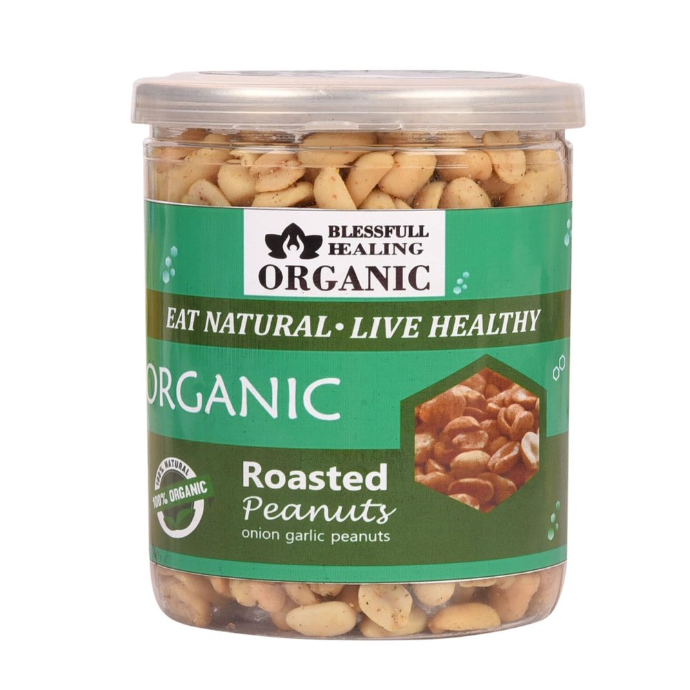 Blessfull Healing Organic Natural, Vegan Onion Garlic Roasted Peanuts Crunchy Healthy Snacks 300 Gram