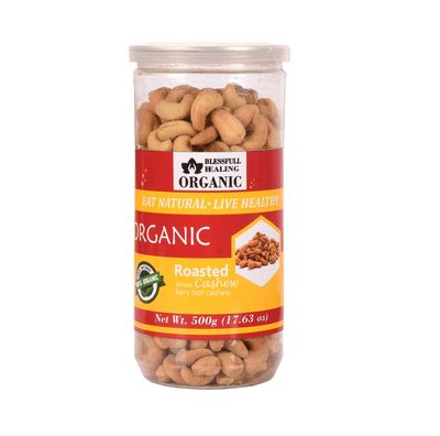 Blessfull Healing Organic Natural, Vegan Fiery Hot Roasted Whole Cashew Nuts Crunchy Kaju 500 Gram