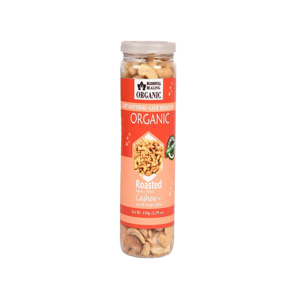 Blessfull Healing Organic Natural, Vegan Sea Salt Vinegar Roasted Halves/Pieces Cashew Nuts Crunchy Kaju 150 Gram