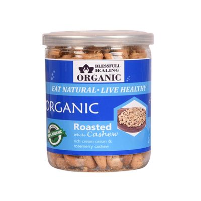Blessfull Healing Organic Natural, Vegan Rich Cream Onion Rosemerry Roasted Whole Cashew Nuts Crunchy Kaju 300 Gram