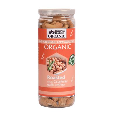 Blessfull Healing Organic Natural, Vegan Garlic Roasted Whole Cashew Nuts Crunchy Kaju 150 Gram