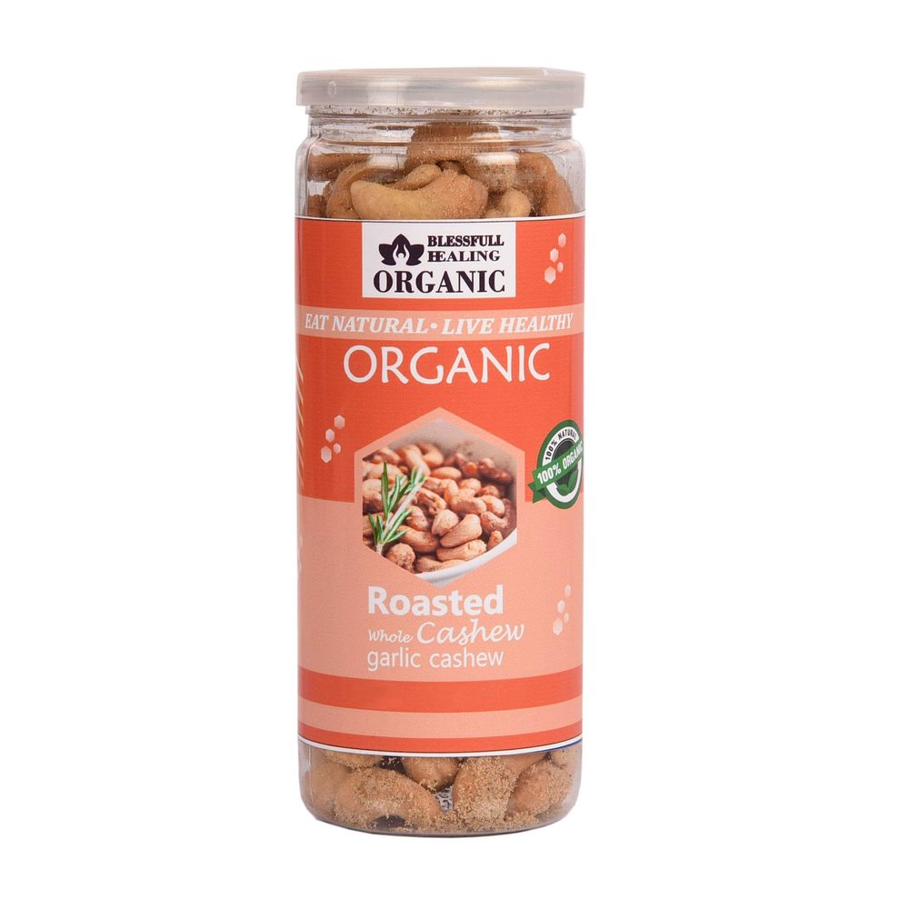 Blessfull Healing Organic Natural, Vegan Garlic Roasted Whole Cashew Nuts Crunchy Kaju 150 Gram