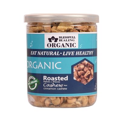 Blessfull Healing Organic Natural, Vegan Cinnamon Roasted Halves/Pieces Cashew Nuts Crunchy Kaju 300 Gram