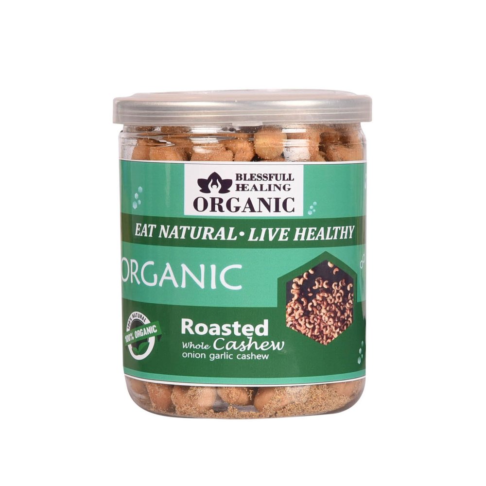 Blessfull Healing Organic Natural, Vegan Onion Garlic Roasted Whole Cashew Nuts Crunchy Kaju 300 Gram
