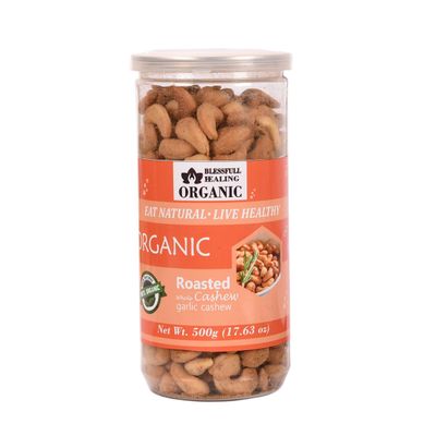Blessfull Healing Organic Natural, Vegan Garlic Roasted Whole Cashew Nuts Crunchy Kaju 500 Gram