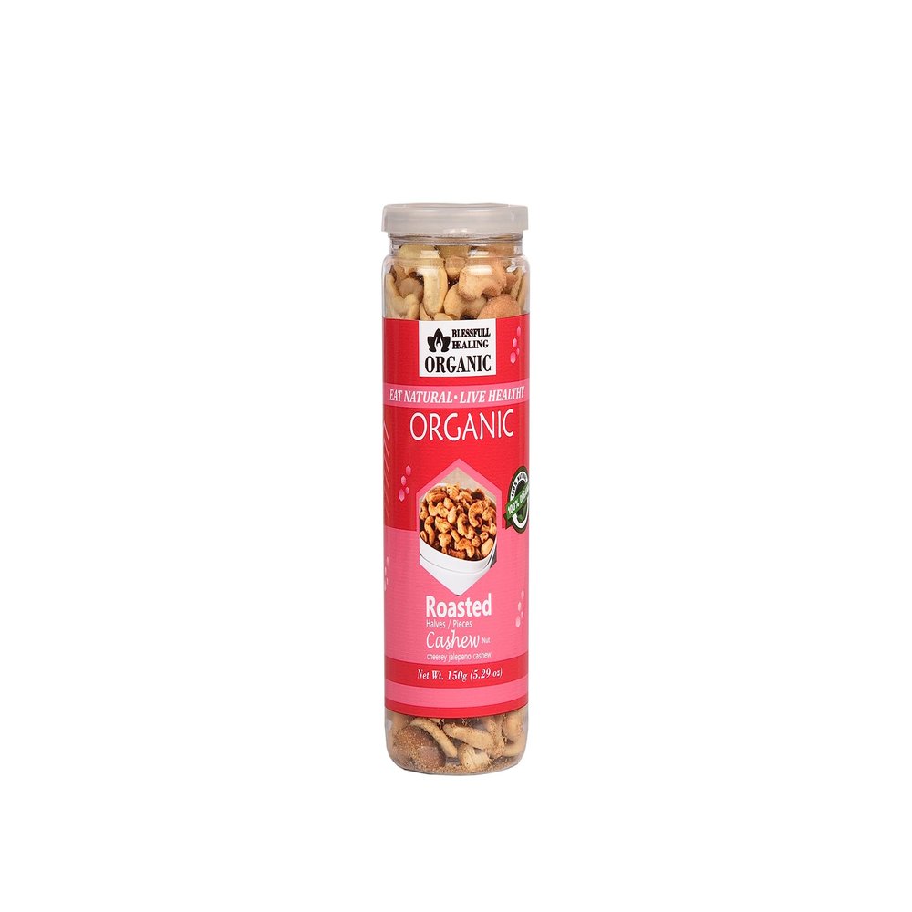Blessfull Healing Organic Natural, Vegan Cheesy Jalapeno Roasted Halves/Pieces Cashew Nuts Crunchy Kaju 150 Gram